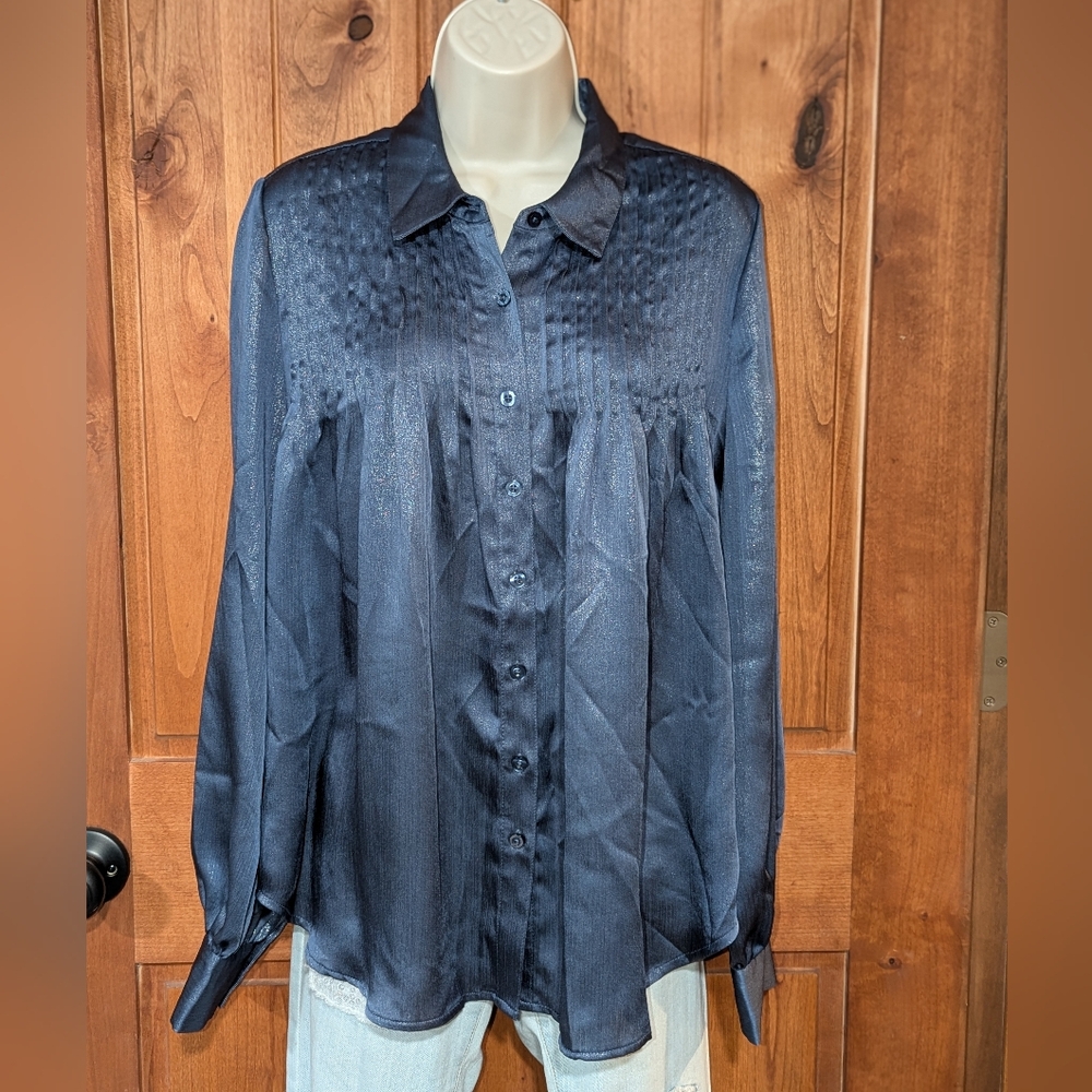 Express Midnight Blue Metallic Button Down Shirt